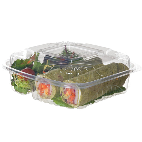 Clear Clamshells - 8" x 8" x 3" - 3 compartment (PLA)